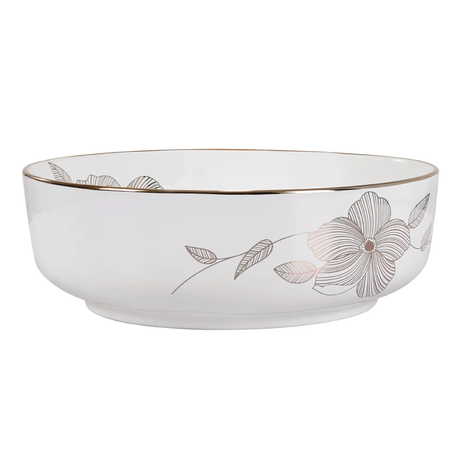 Gold Ceramic Bathroom Vanity Basin, Flower Pattern - Cefito