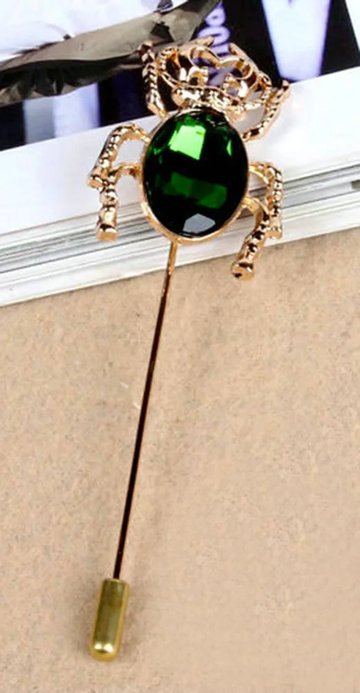 Golden Beetle Insect / Green Emerald Lapel Pin