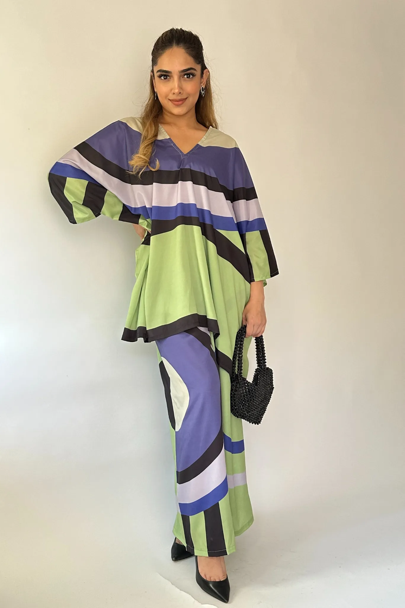 Green Symphony Kaftan Coord Set