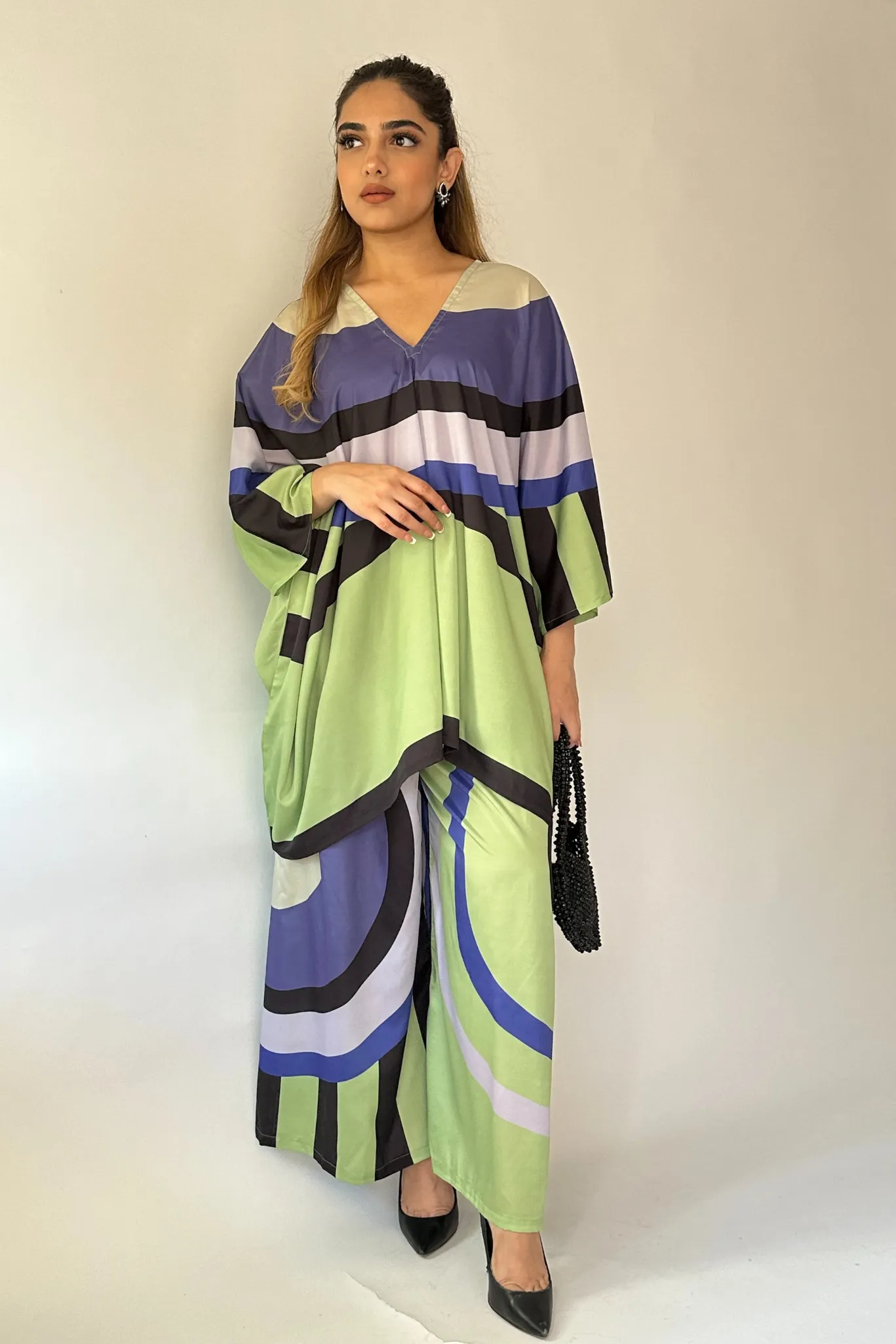 Green Symphony Kaftan Coord Set