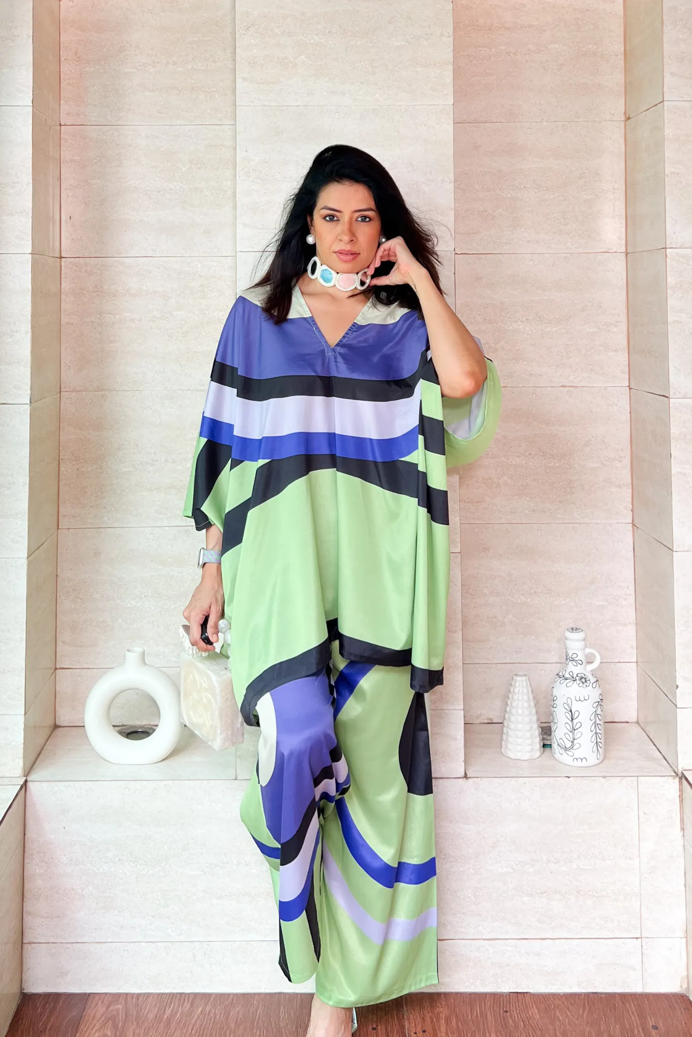 Green Symphony Kaftan Coord Set