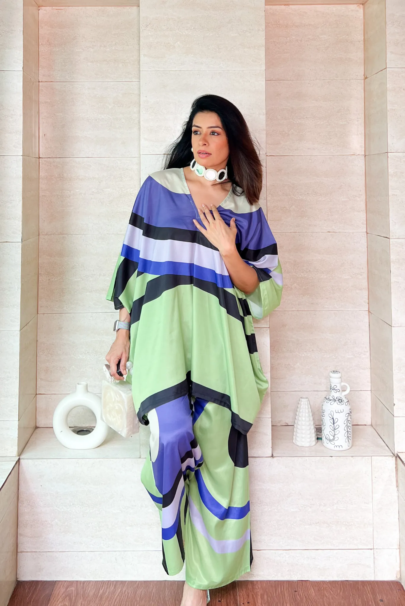 Green Symphony Kaftan Coord Set