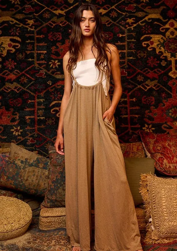 Gypsy Dreamer Wide Leg Solid Knit Adjustable Taupe Jumper