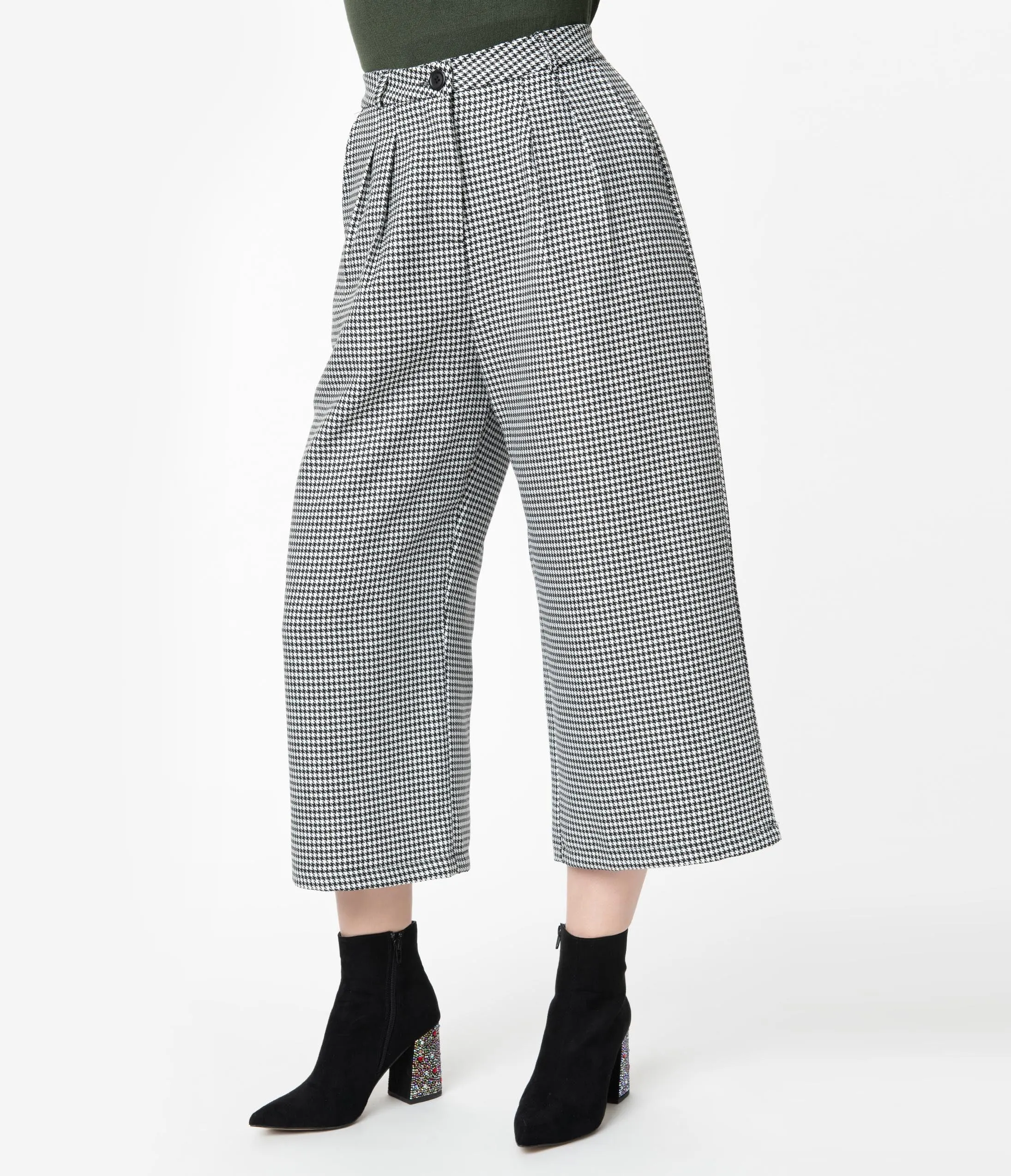 Hell Bunny Retro Style Black & White Houndstooth Harvey Culottes