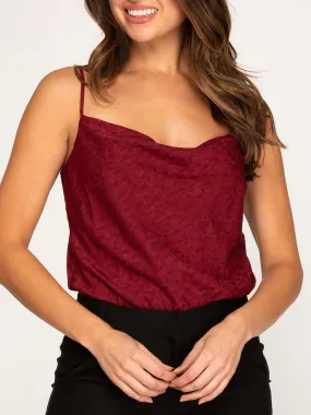 Jacquard Cowl Bodysuit - Wine FINAL SALE