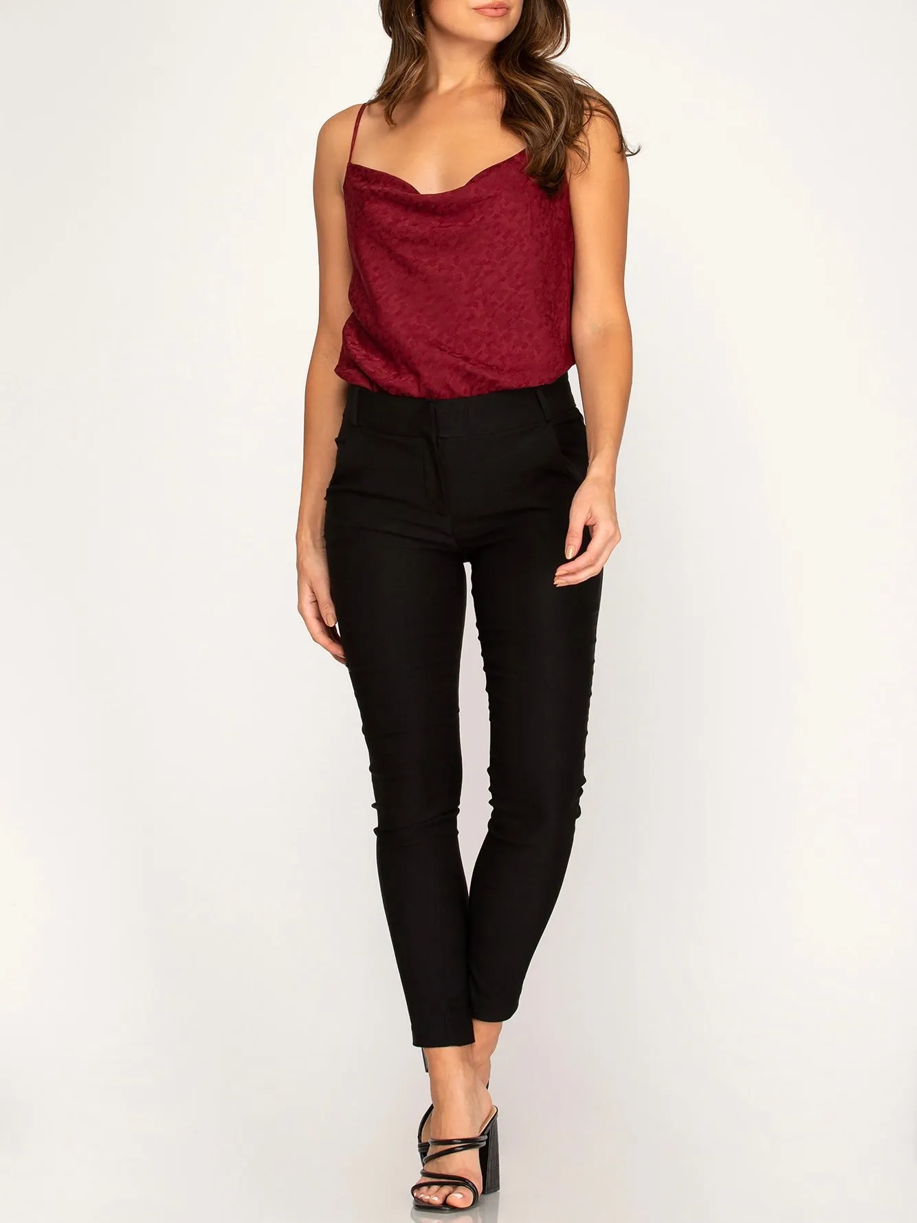 Jacquard Cowl Bodysuit - Wine FINAL SALE