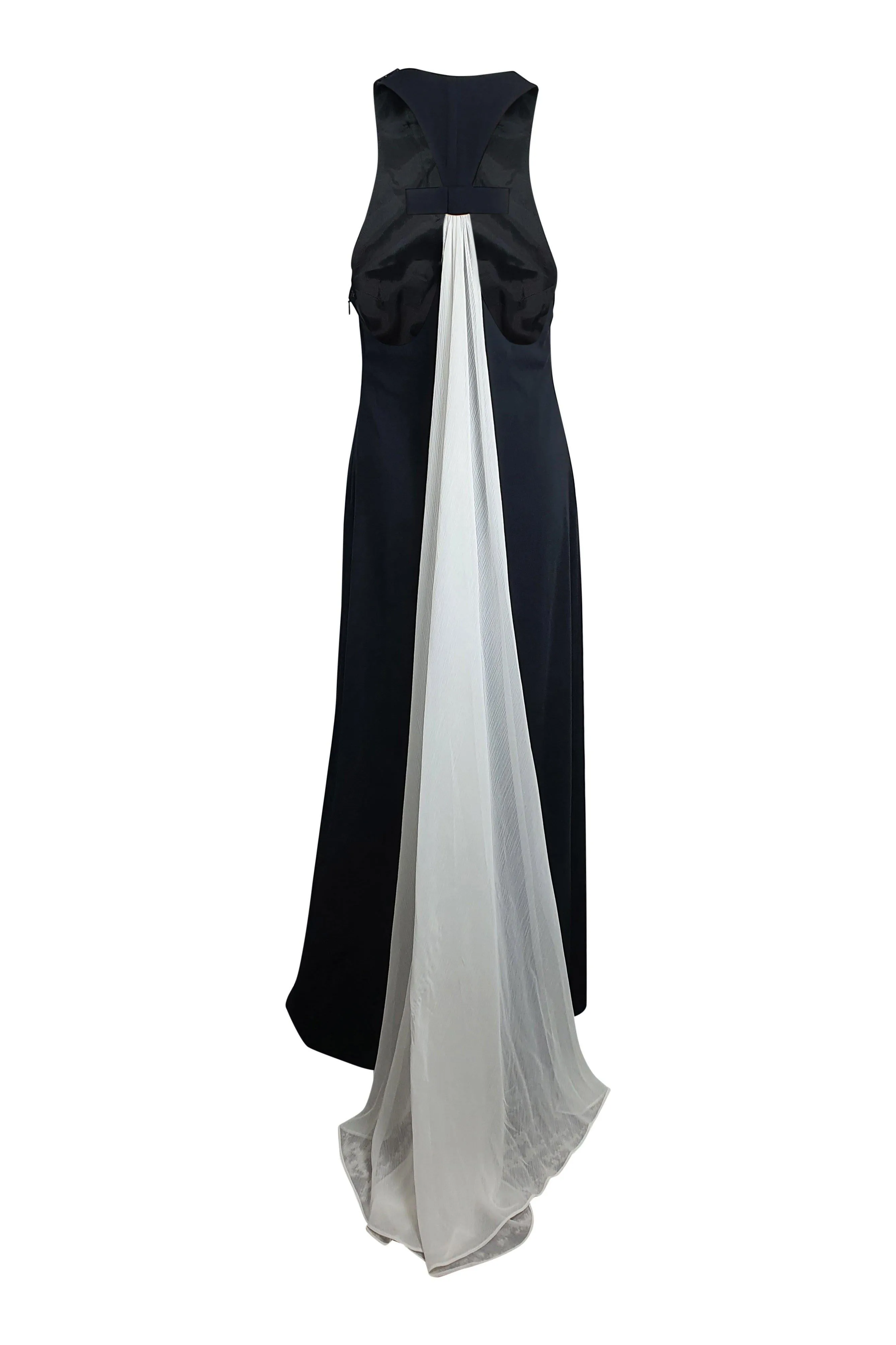 JILL STUART Black Racerback Maxi Dress White Chiffon Train (8)