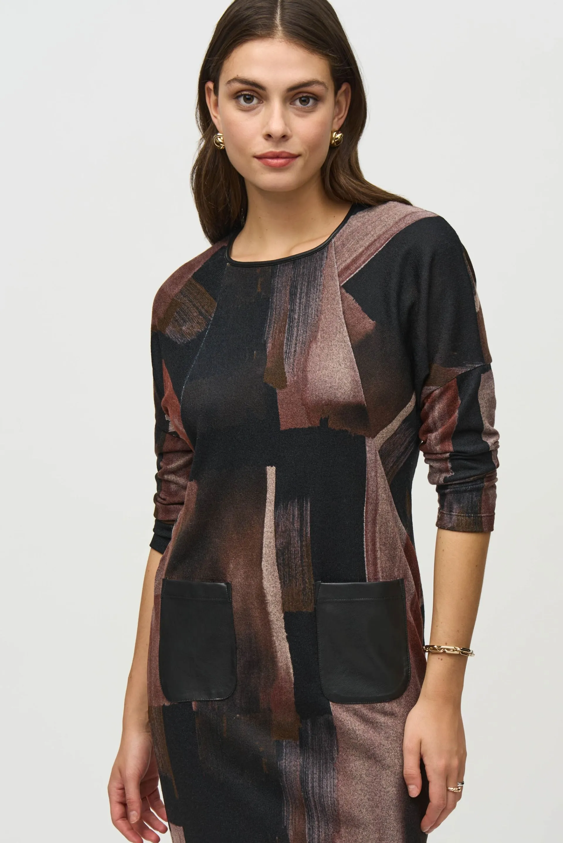 Joseph Ribkoff Multi Abstract Print Dolman Sleeve Shift Dress 244123