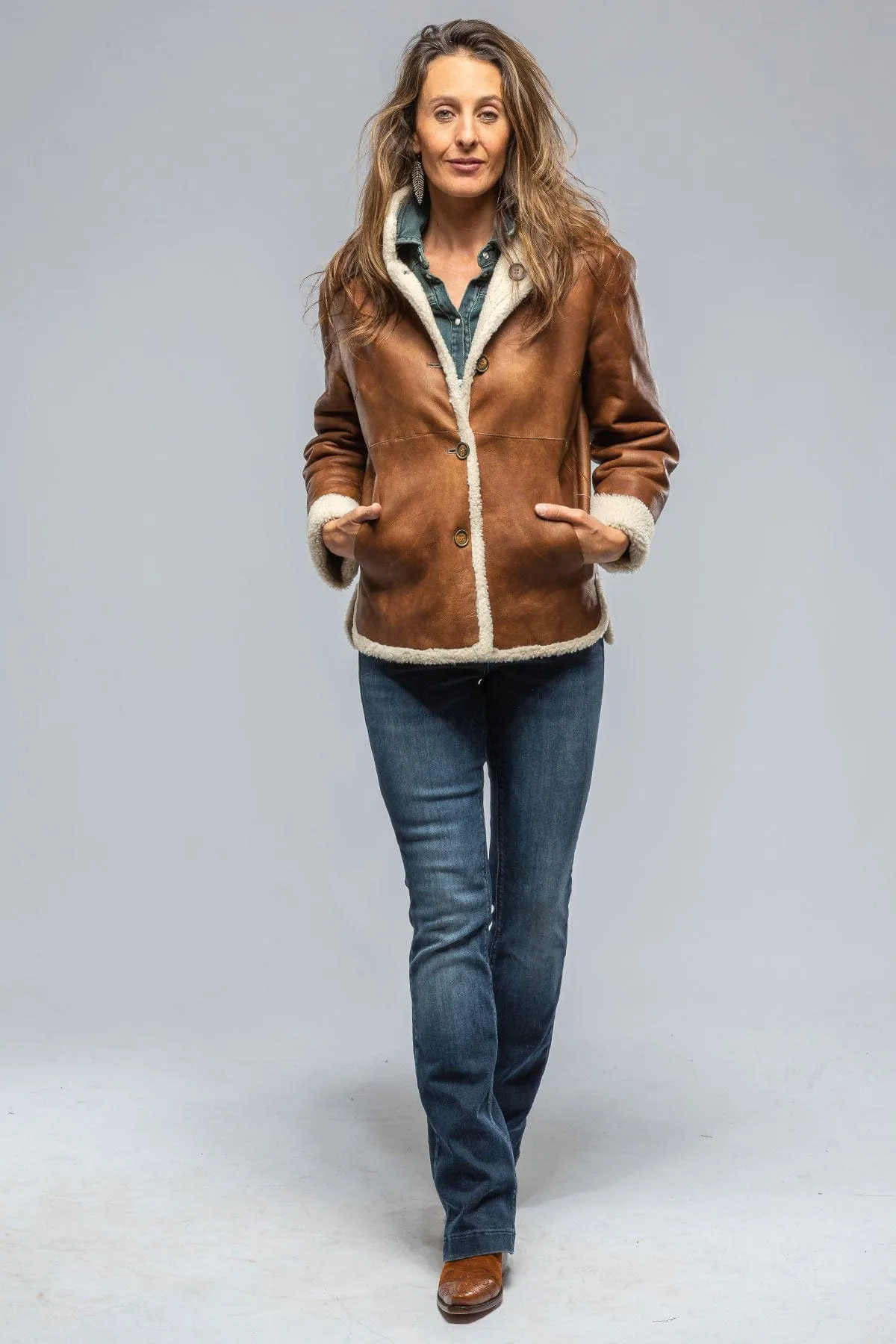 Keli Reversible Burnished Leather & Curly Lamb Shearling Jkt