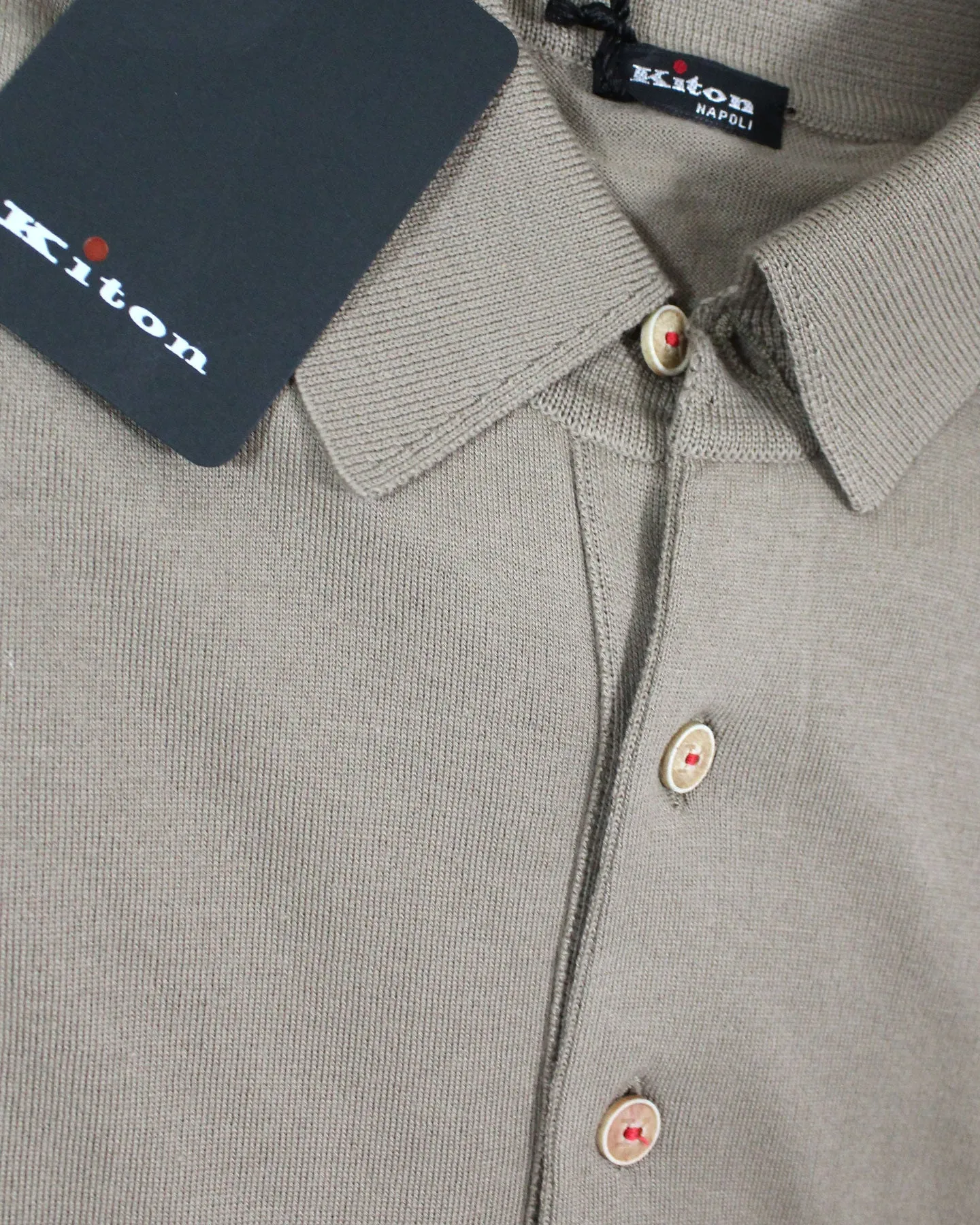 Kiton Polo Shirt Beige With White Logo Sleeve Detail EU 50/ M