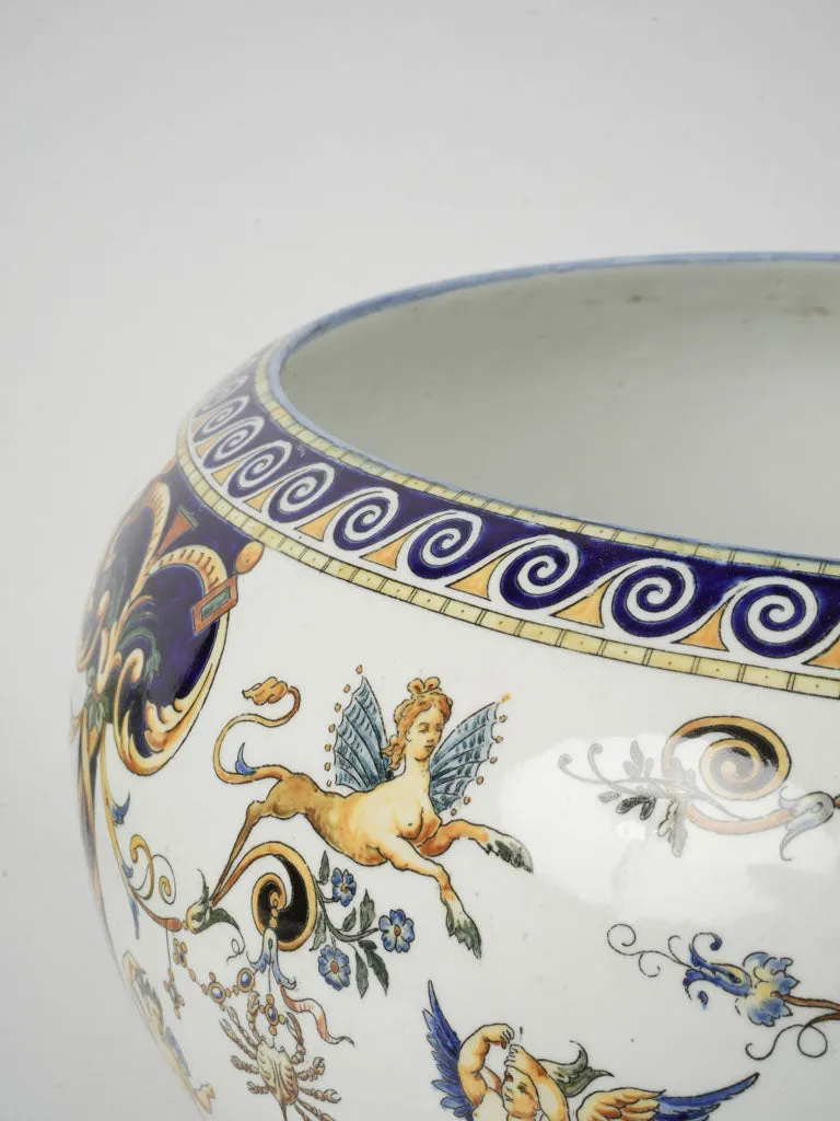 Late 19th Century Gien Jardinière/Cachepot - patterned white, blue, yellow