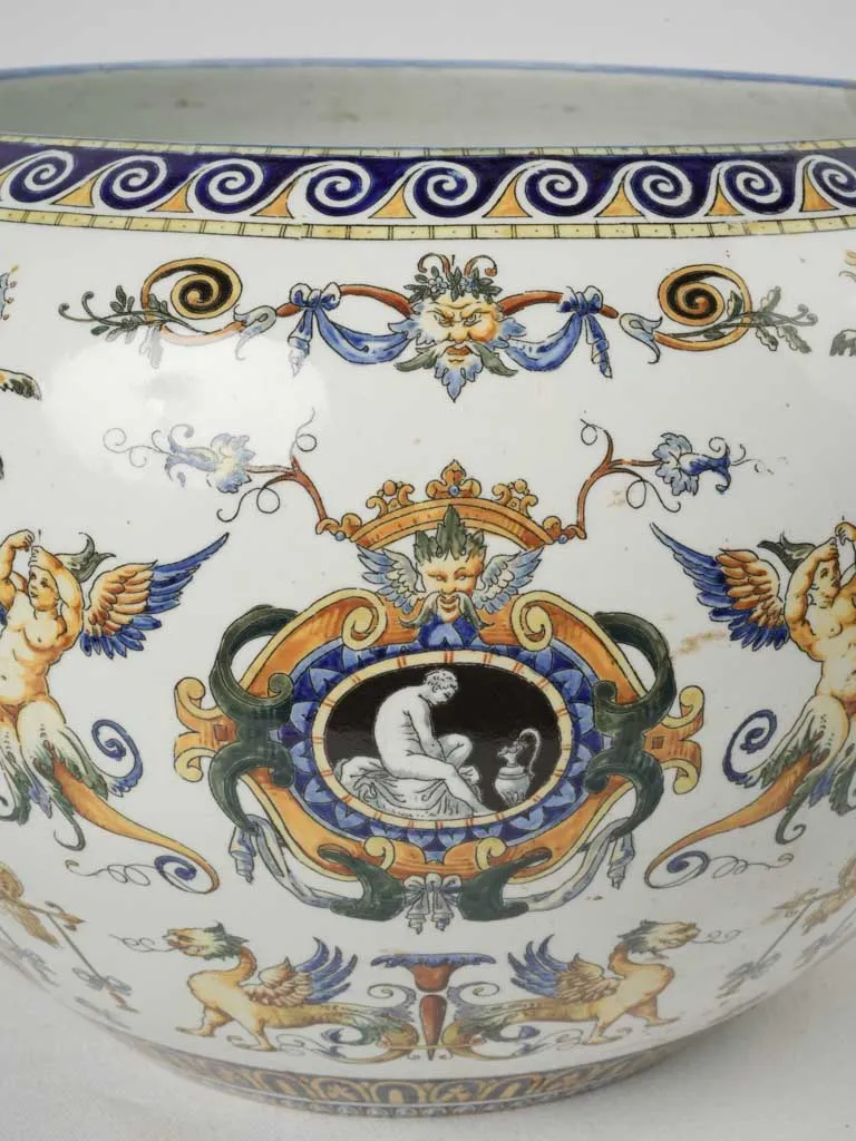 Late 19th Century Gien Jardinière/Cachepot - patterned white, blue, yellow