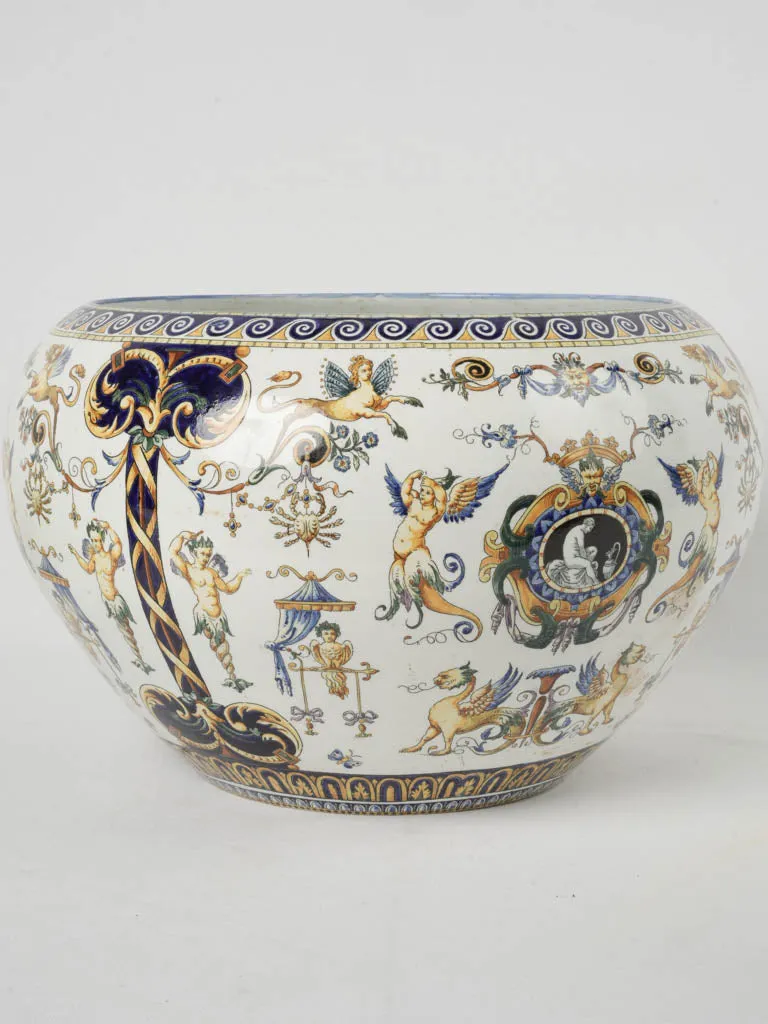 Late 19th Century Gien Jardinière/Cachepot - patterned white, blue, yellow