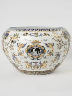 Late 19th Century Gien Jardinière/Cachepot - patterned white, blue, yellow