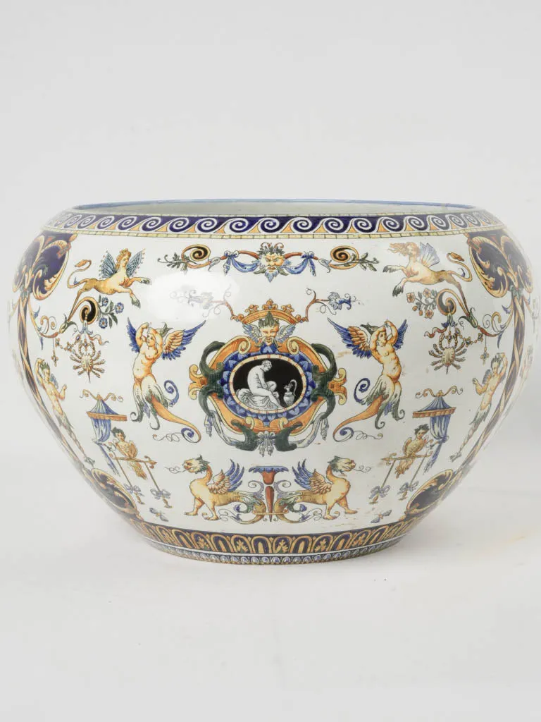 Late 19th Century Gien Jardinière/Cachepot - patterned white, blue, yellow