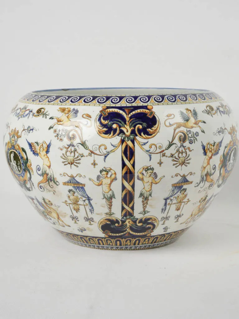 Late 19th Century Gien Jardinière/Cachepot - patterned white, blue, yellow