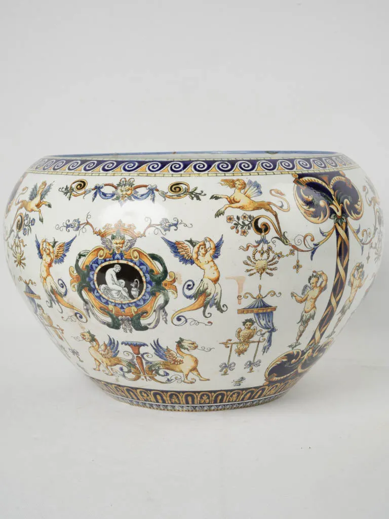 Late 19th Century Gien Jardinière/Cachepot - patterned white, blue, yellow