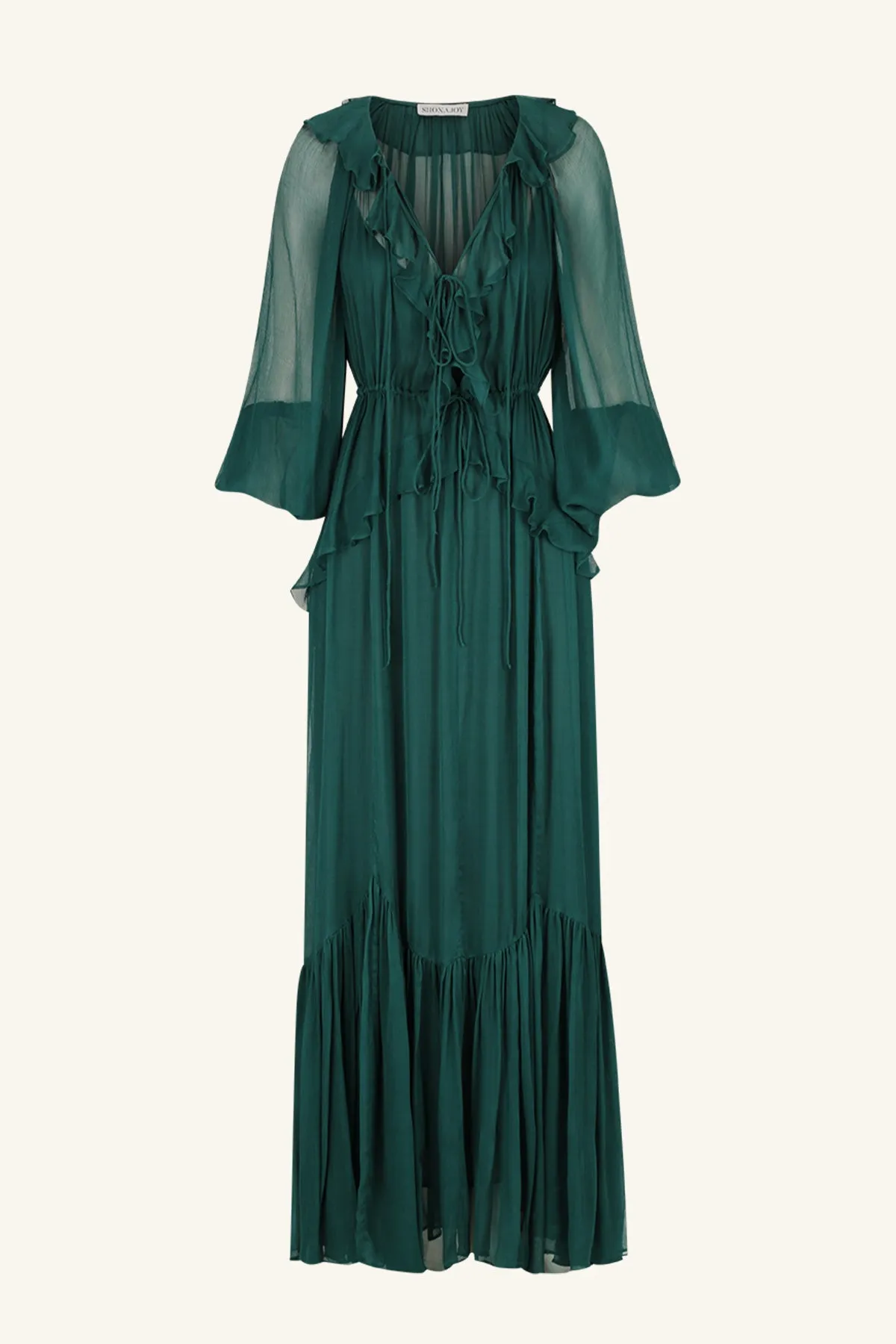 LAYLA DRAWSTRING RUFFLE MAXI DRESS - DARK TEAL