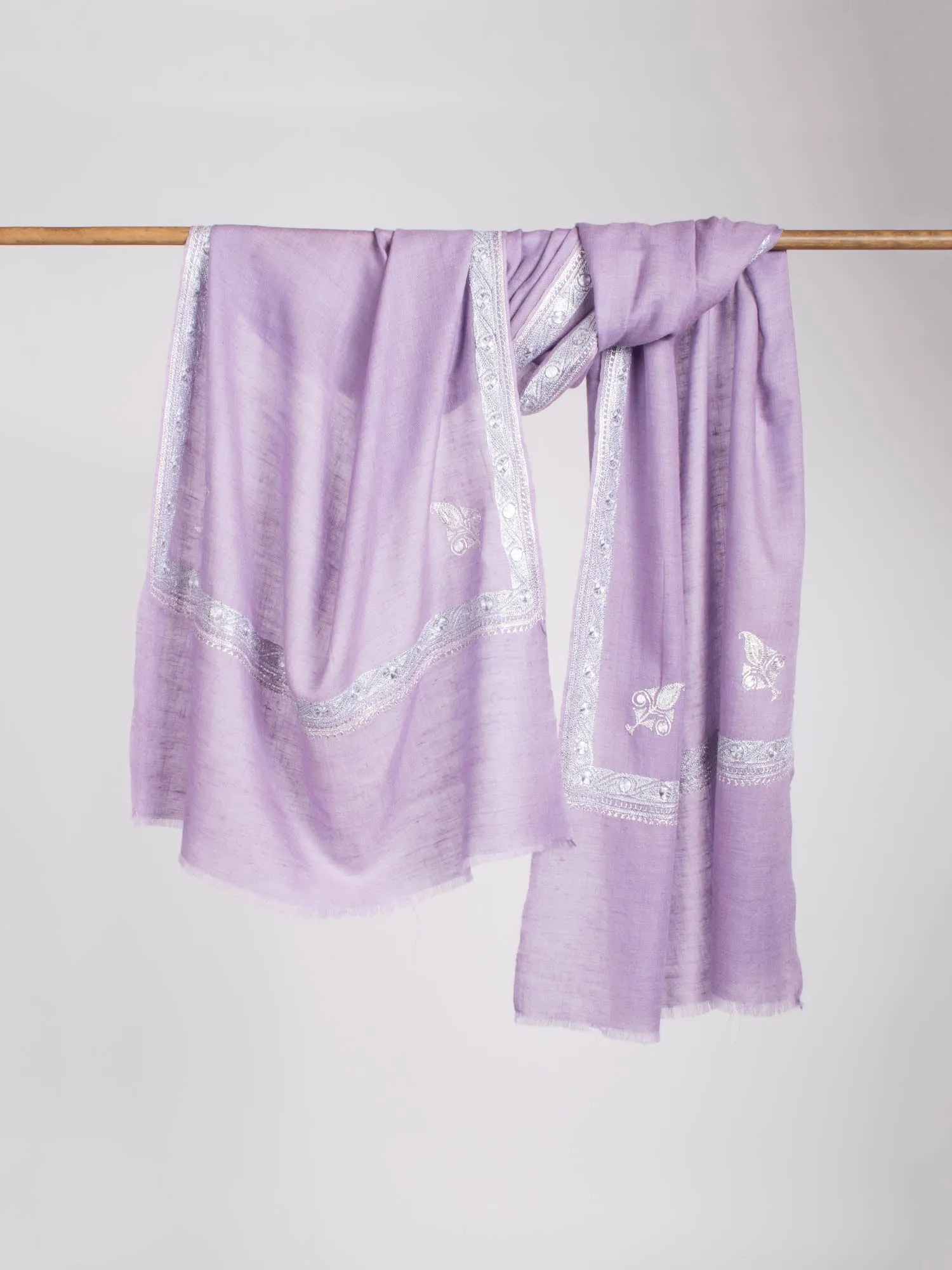 Lilac Tilla Embroidered Border Cashmere Scarf - BELMONT