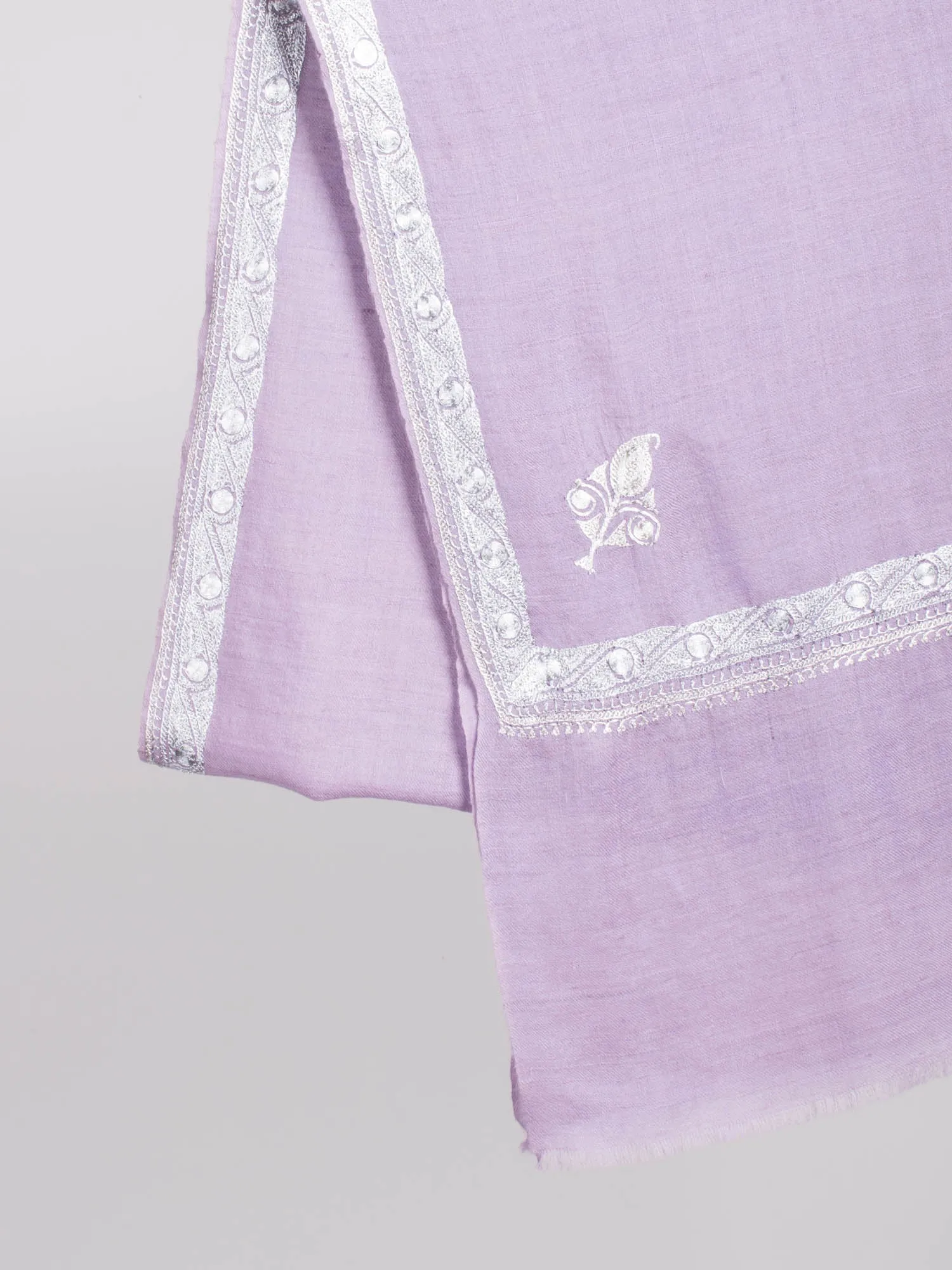 Lilac Tilla Embroidered Border Cashmere Scarf - BELMONT