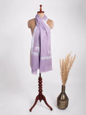 Lilac Tilla Embroidered Border Cashmere Scarf - BELMONT