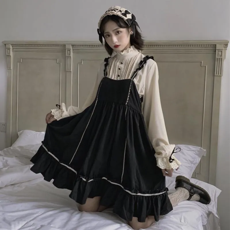 Lolita Falbala Overall Dress With Back Bowknot