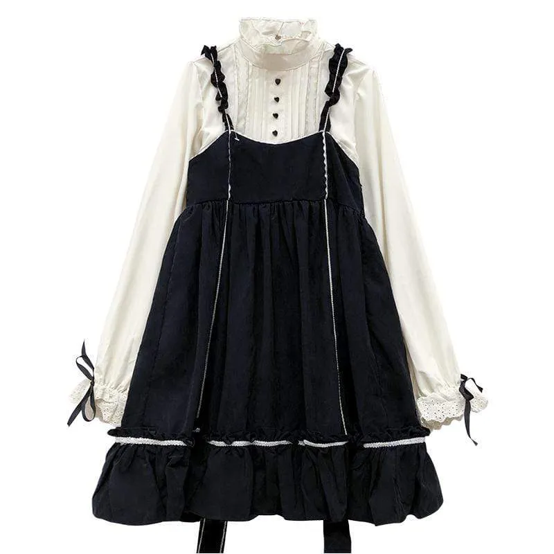 Lolita Falbala Overall Dress With Back Bowknot