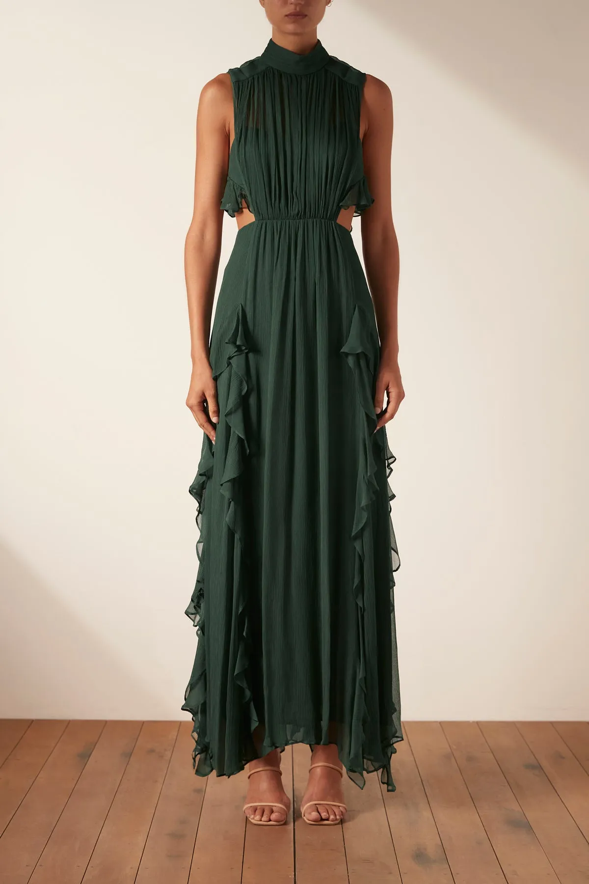 LÈONIE BACKLESS FRILL MAXI DRESS - ROSEMARY