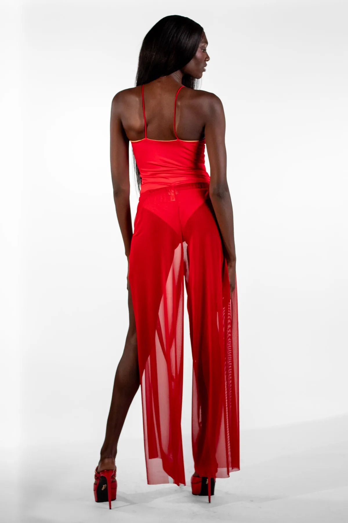 Luz Red Split Leg Sheer Long Cover-Up Pants