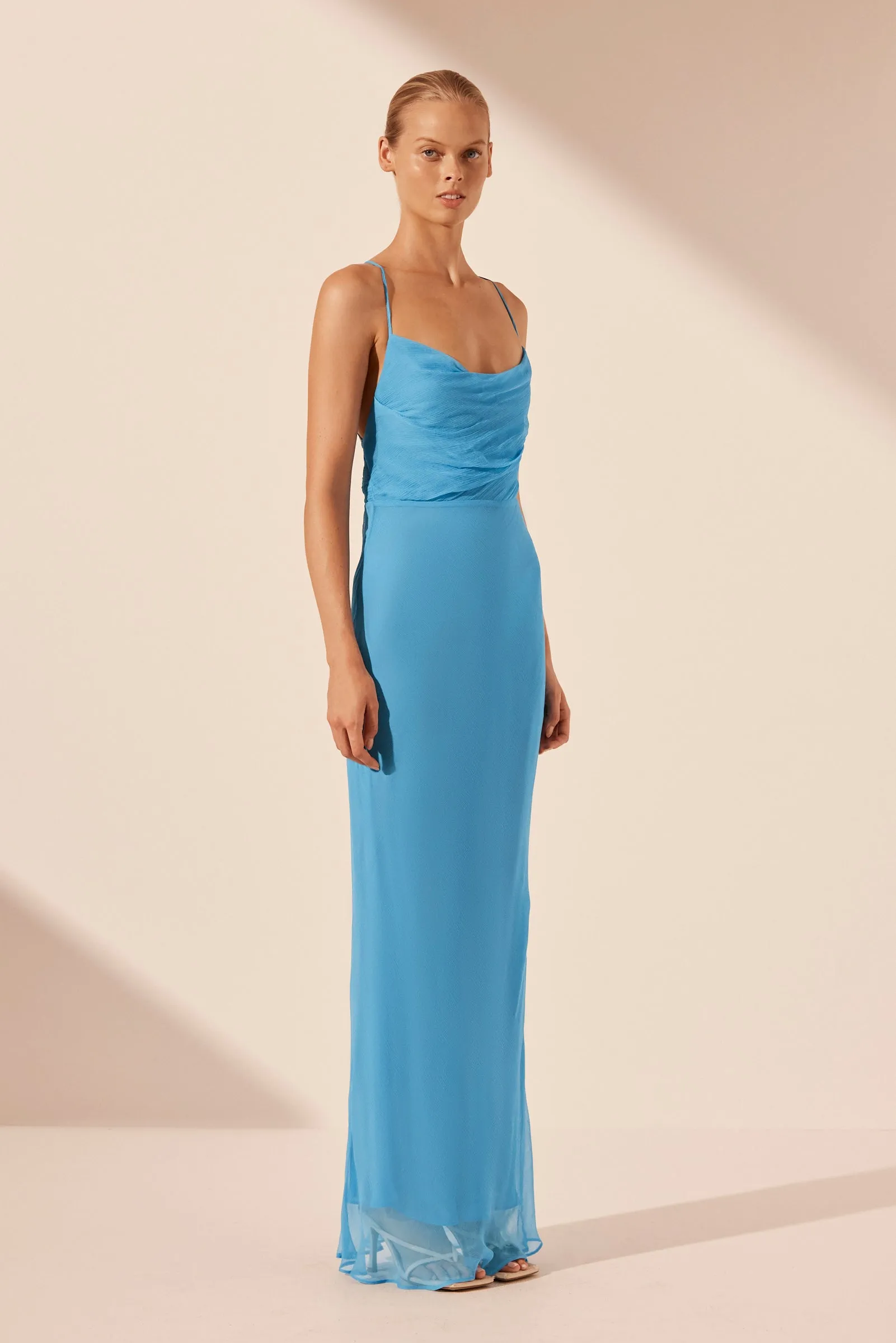 MARGOT LACE BACK BIAS MAXI DRESS - AQUA