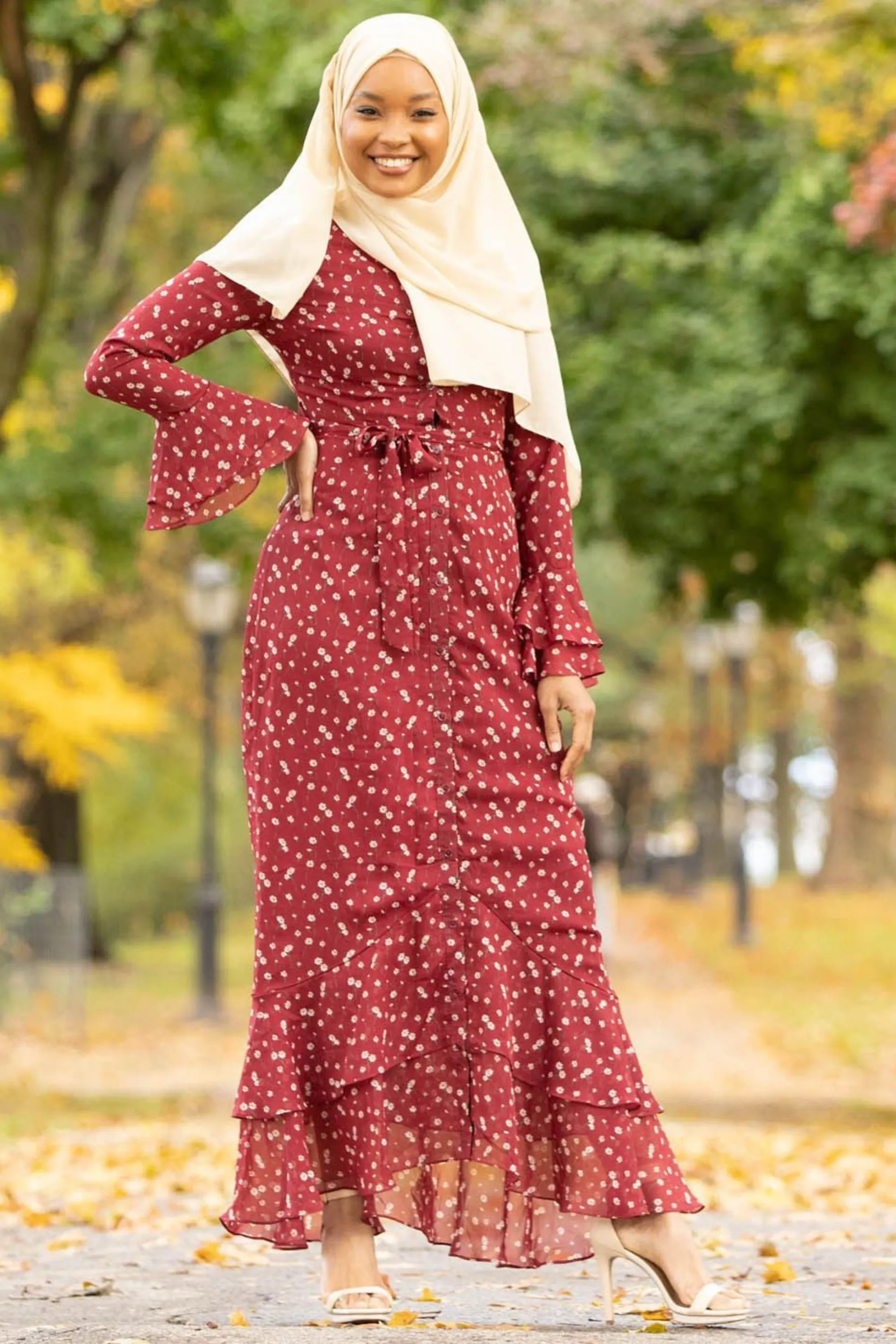 Maroon Daisy Button Down Maxi Dress-CLEARANCE