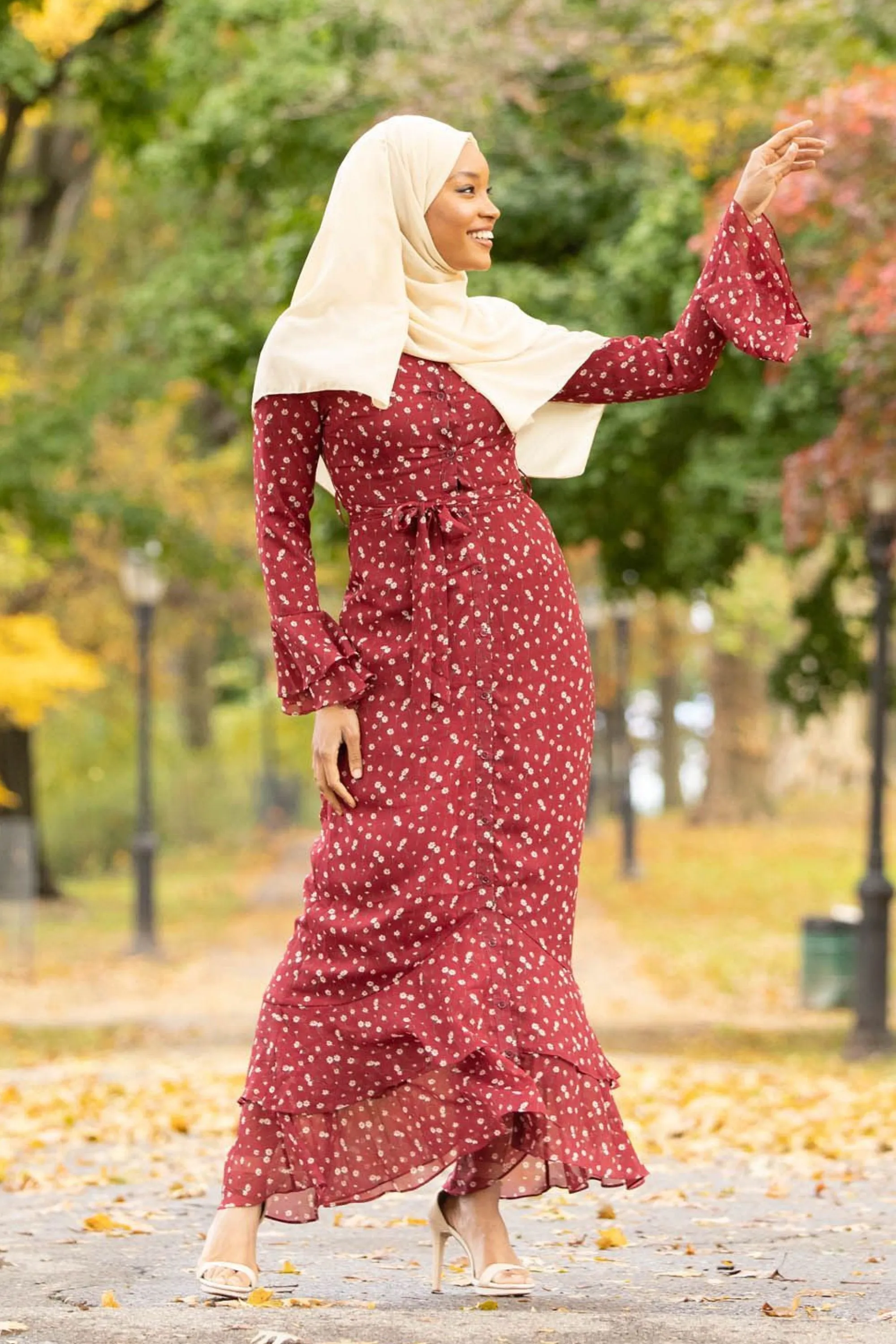 Maroon Daisy Button Down Maxi Dress-CLEARANCE