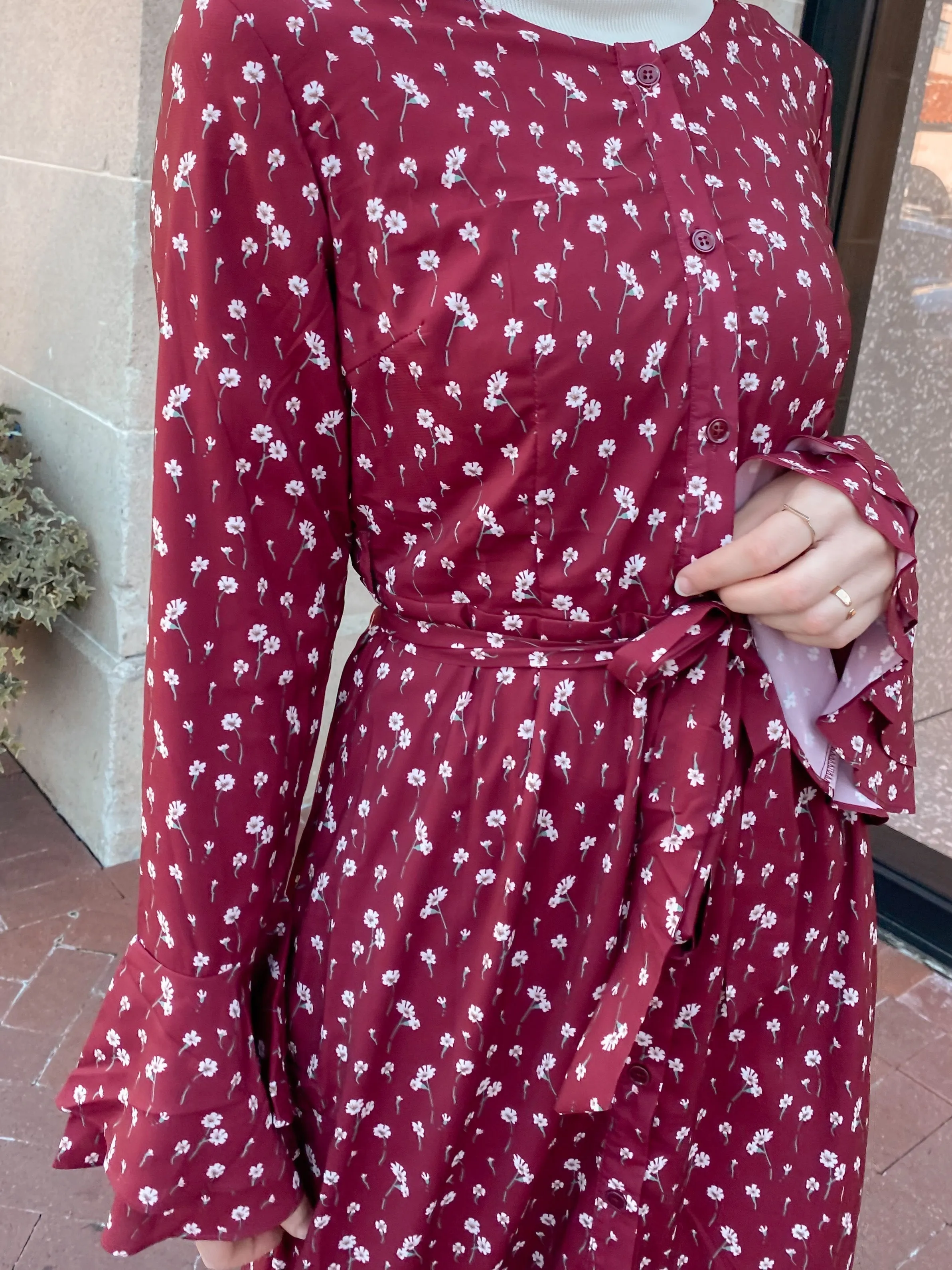 Maroon Daisy Button Down Maxi Dress-CLEARANCE