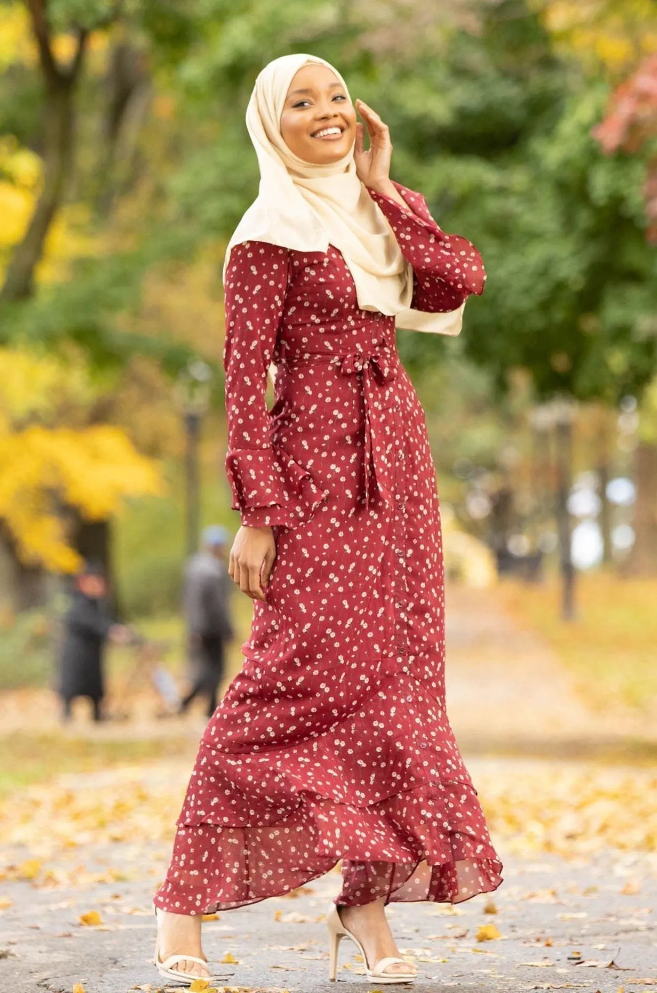 Maroon Daisy Button Down Maxi Dress-CLEARANCE