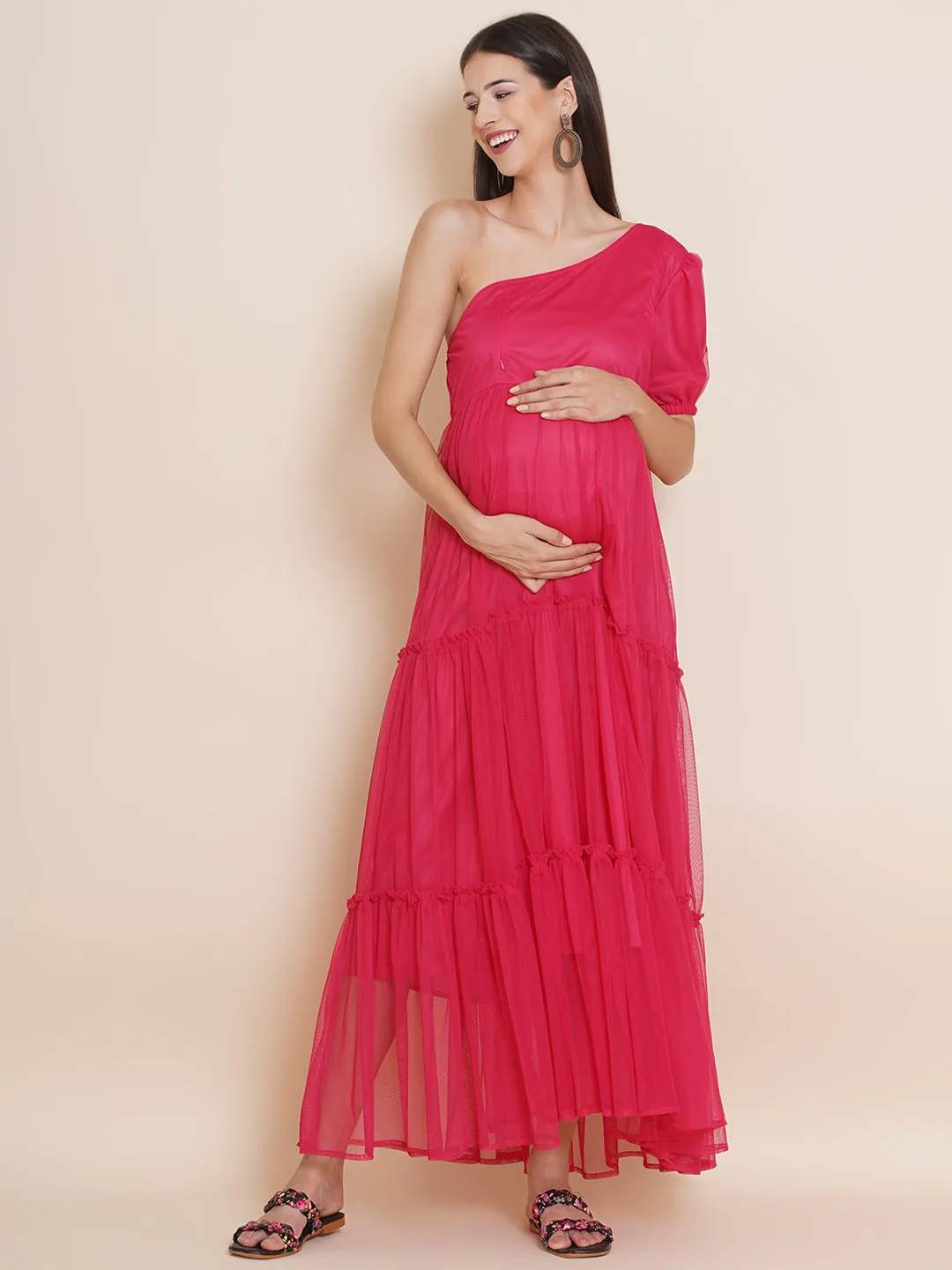 Maxi Baby Shower Dress Solid Pink