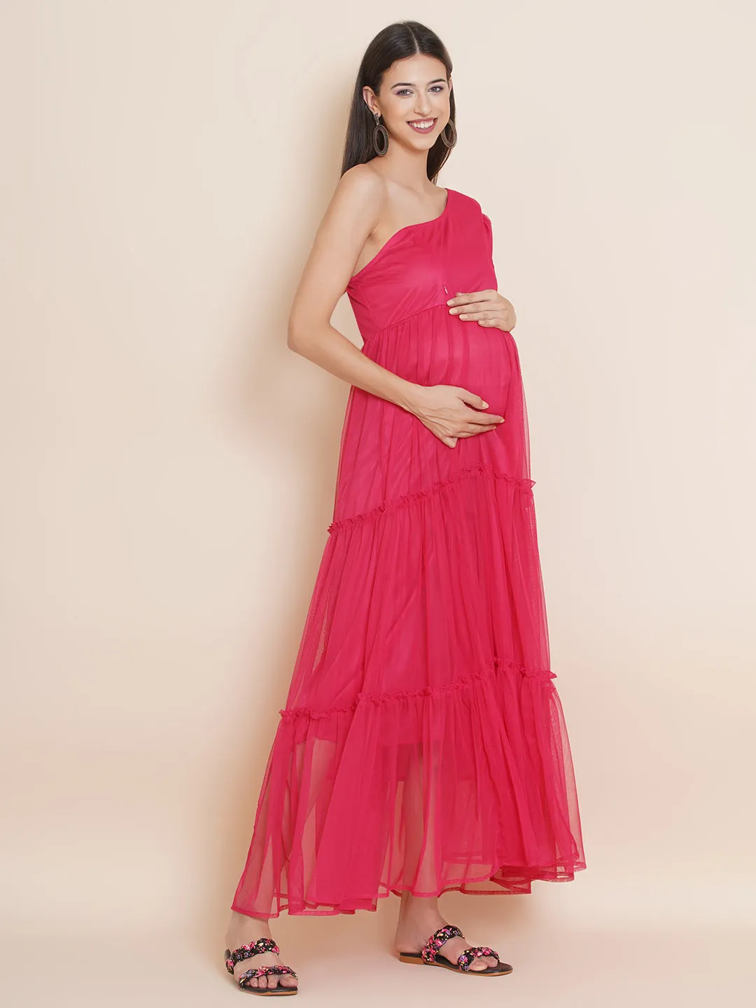 Maxi Baby Shower Dress Solid Pink