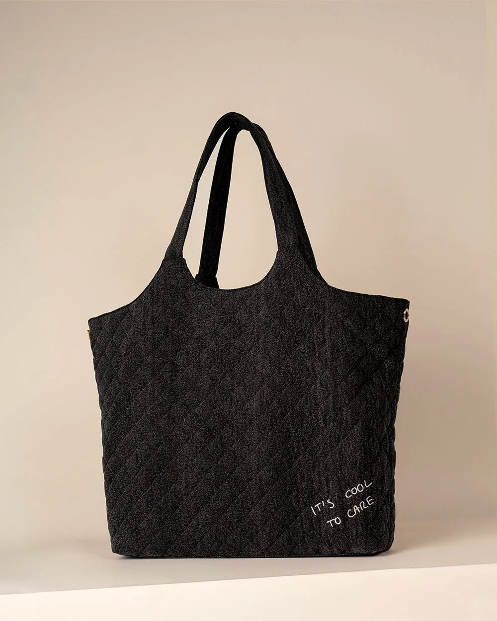 Maxi Quilted Denim Tote Bag Black