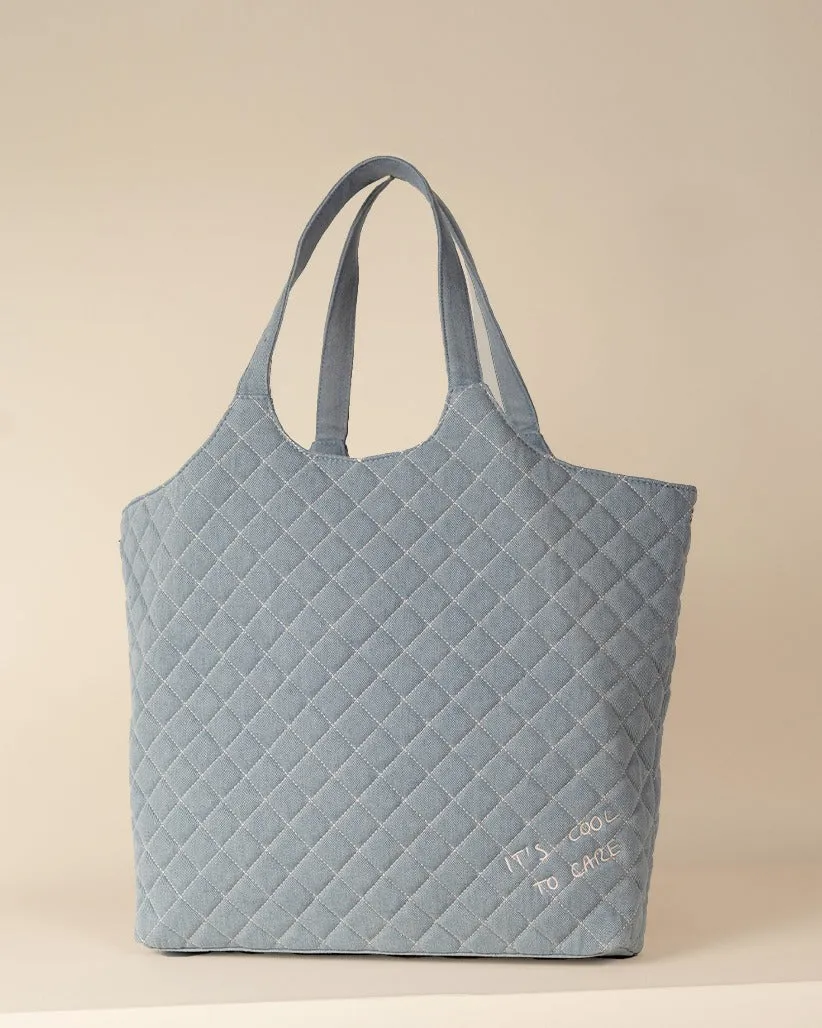 Maxi Quilted Denim Tote Bag Blue