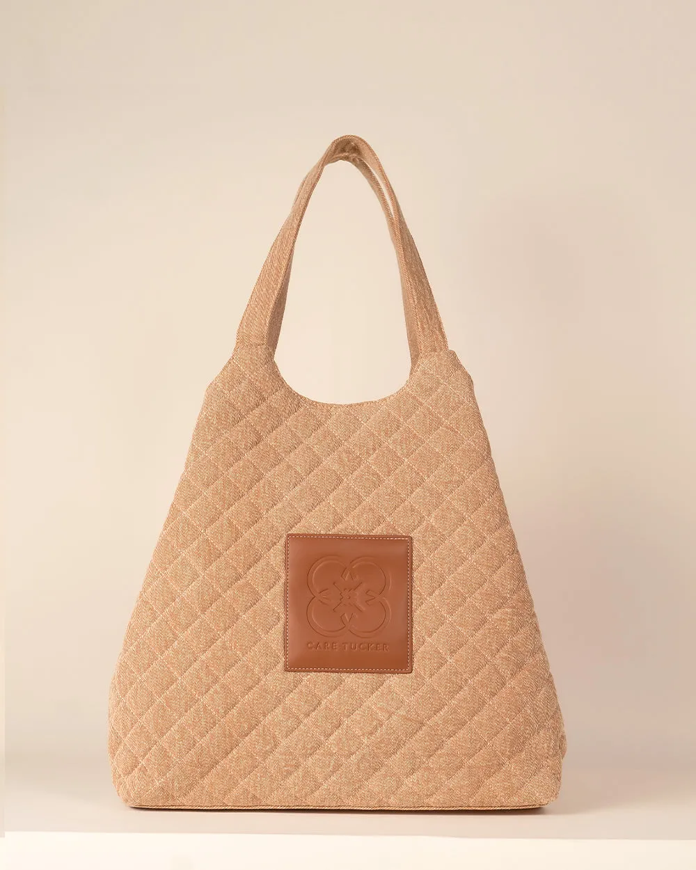 Maxi Quilted Denim Tote Bag Tan