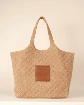 Maxi Quilted Denim Tote Bag Tan