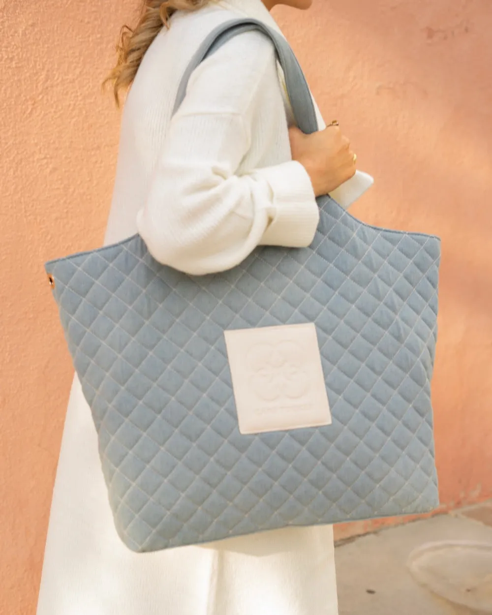 Maxi Quilted Denim Tote Bag