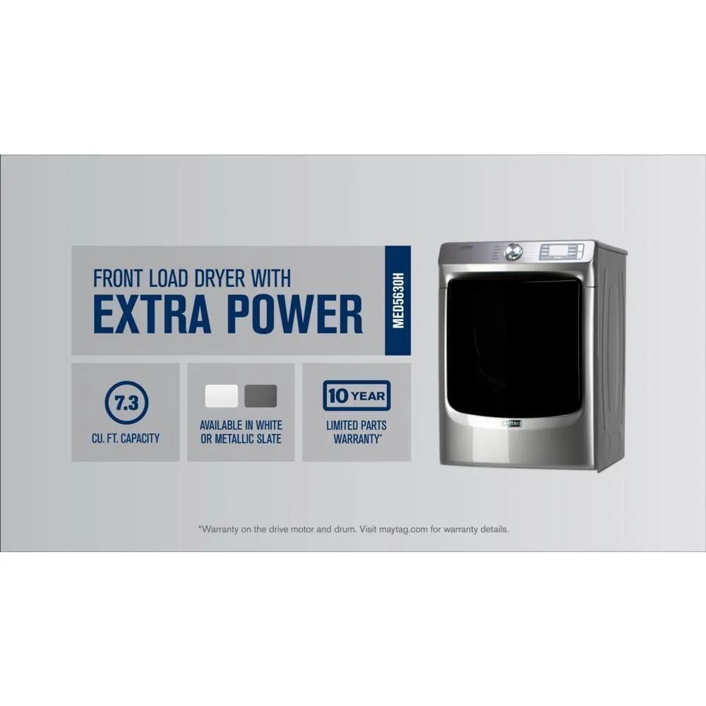 Maytag MED5630HW Front Load Electric Dryer with Extra Power and Quick Dry cycle - 7.3 cu. ft.