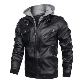 Men Casual Biker Faux Leather Jackets Men Brand Winter Leather Jacket Coat Men Fashion Hooded Motorcycle PU Jacket Men