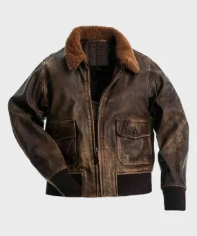 Mens Distressed Brown Flight Bomber Jacket