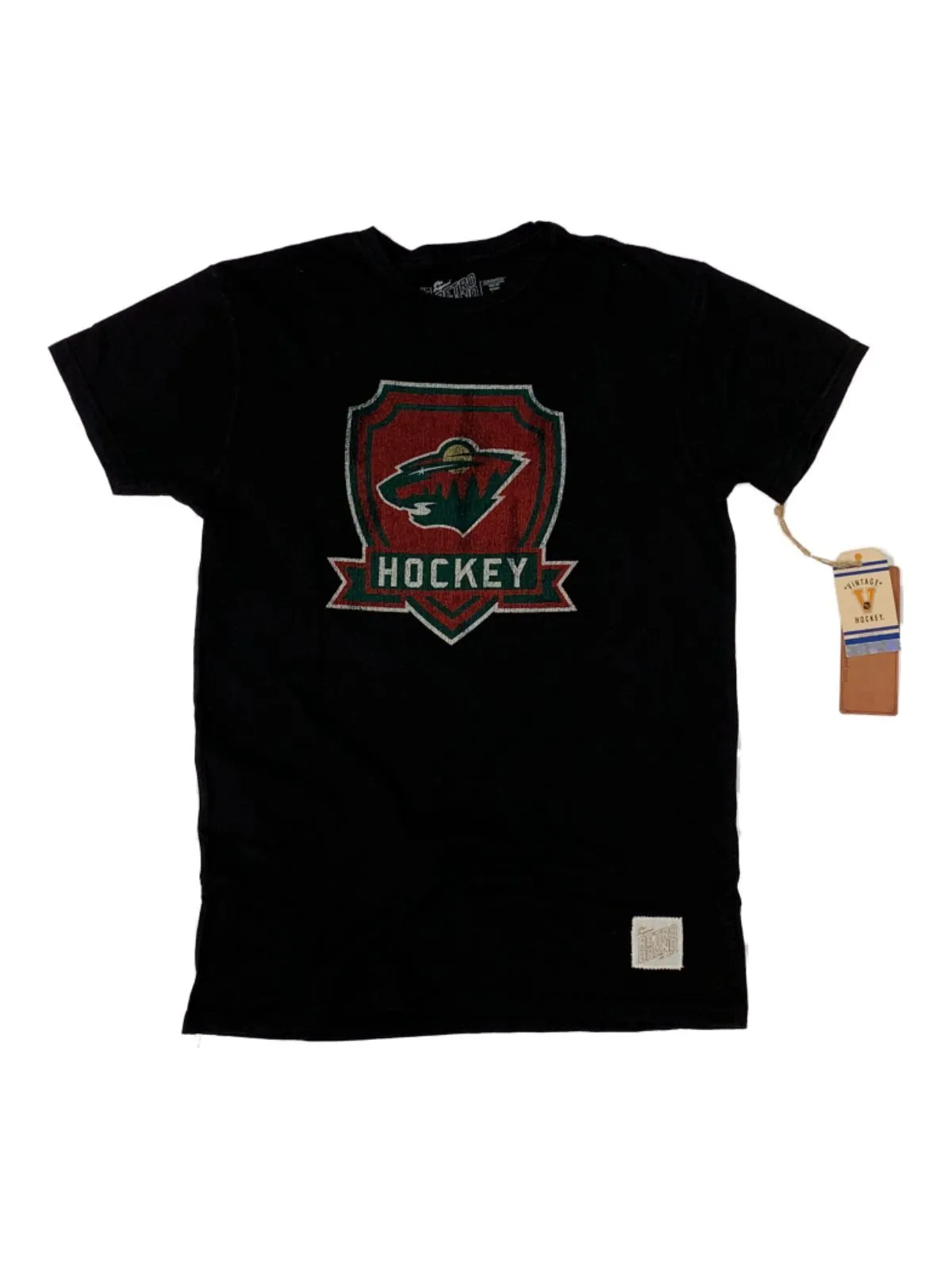 Minnesota Wild Retro Brand Black with Distressed Logo Short Sleeve T-Shirt