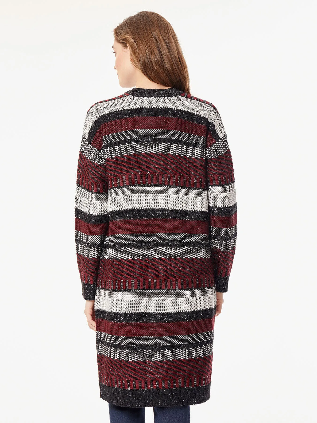 Multi-Striped Open Front Cardigan