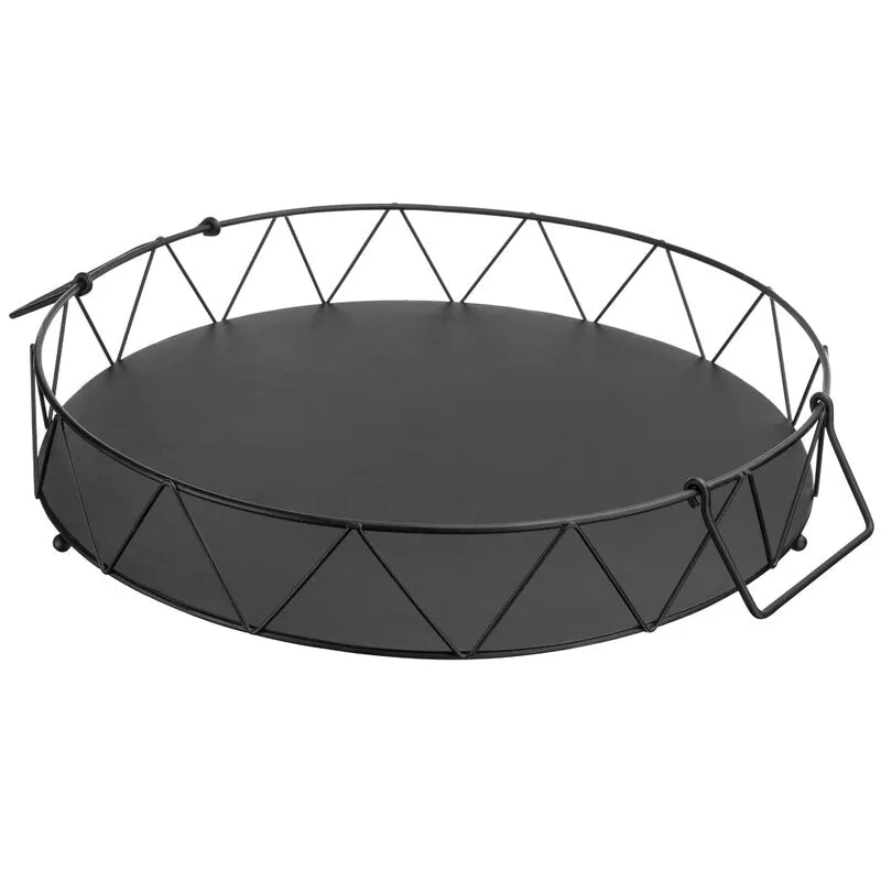 Neadialand Round Black Metal Ottoman/Coffee Tray