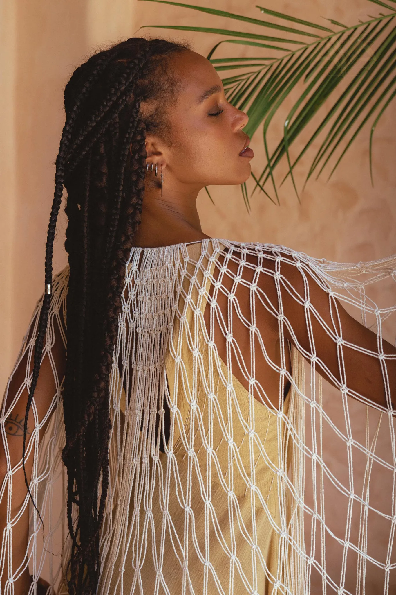 Off-White Summer Net Cover Up • See Through Poncho Cape • Long Robe for Women