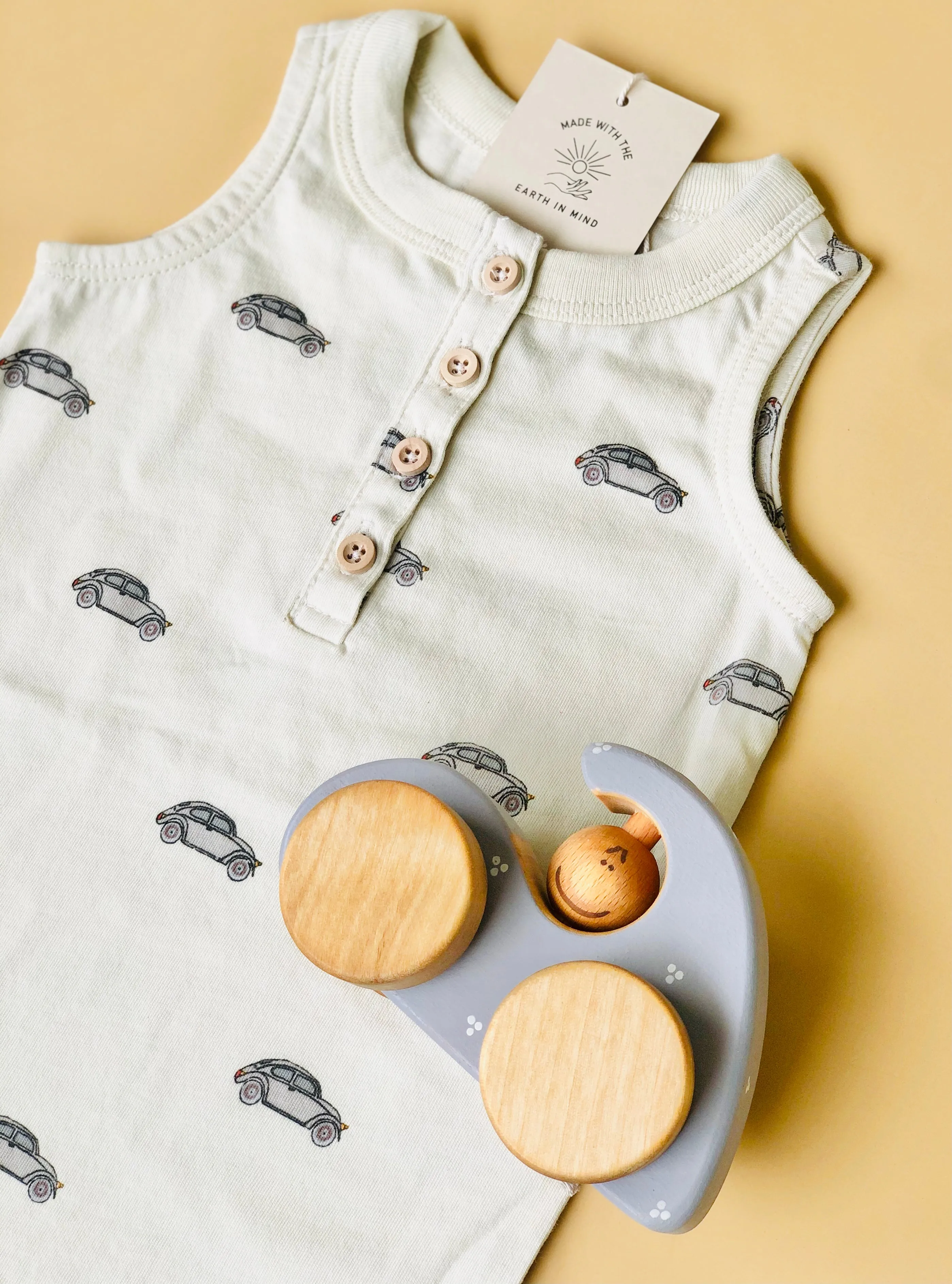 Organic VW Henley, Baby Romper, with Snap Shorts