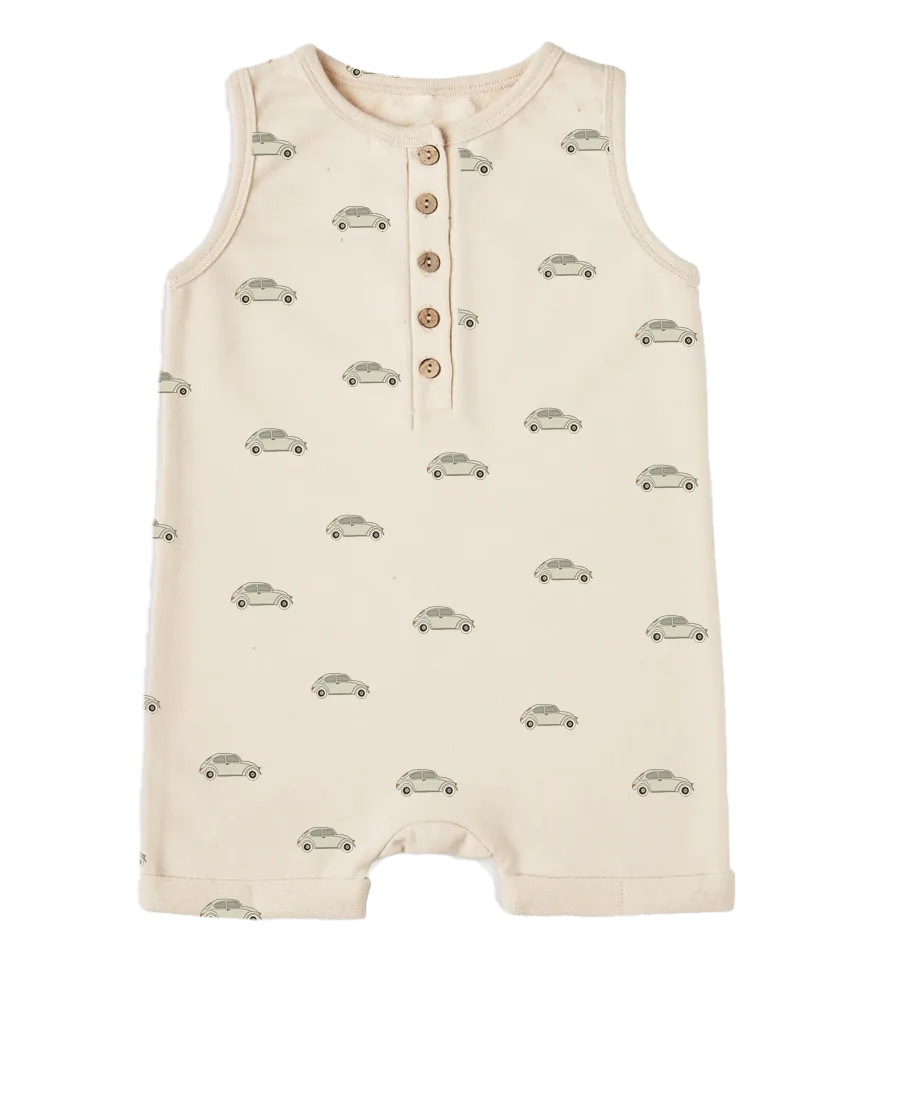 Organic VW Henley, Baby Romper, with Snap Shorts